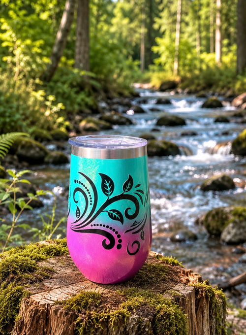 12 oz It's Fine I'm Fine tumbler - turquoise pink glitter ombré side view