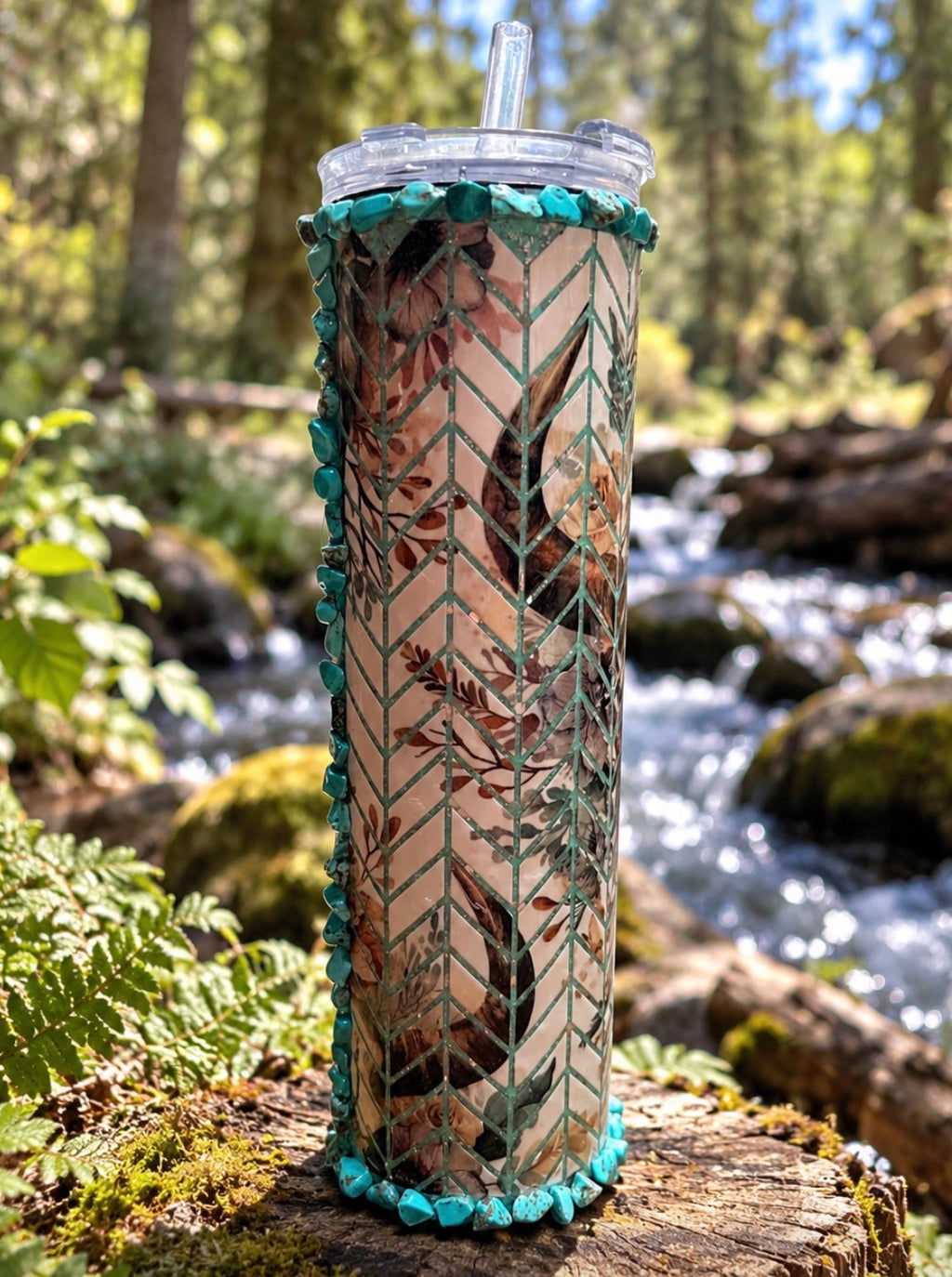 35oz Turquoise Cow Skull Tumbler