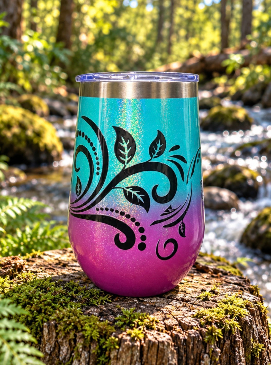 12 oz "It's Fine, I'm Fine" Tumbler | Turquoise & Purple Glitter
