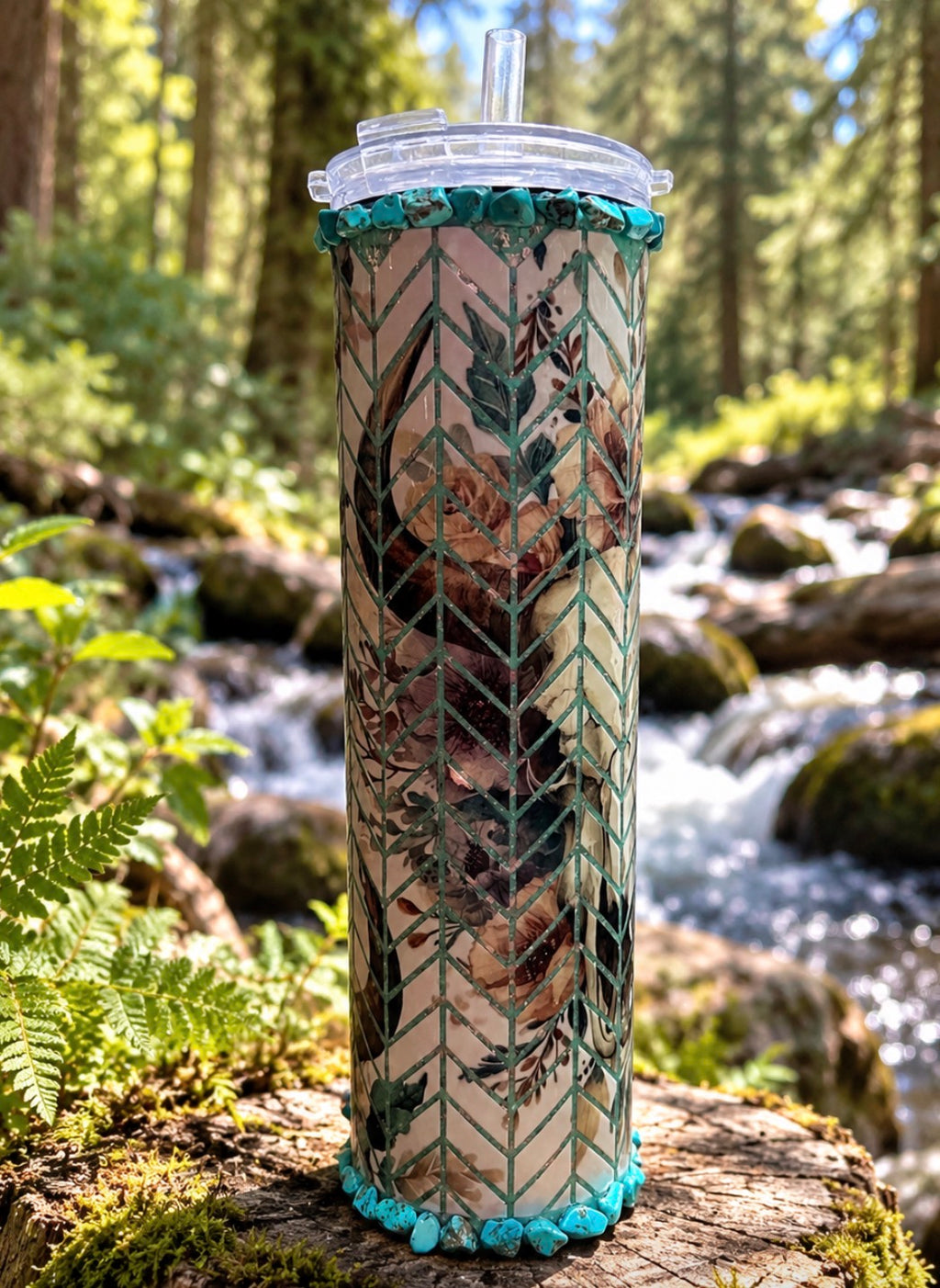 35oz Turquoise Cow Skull Tumbler