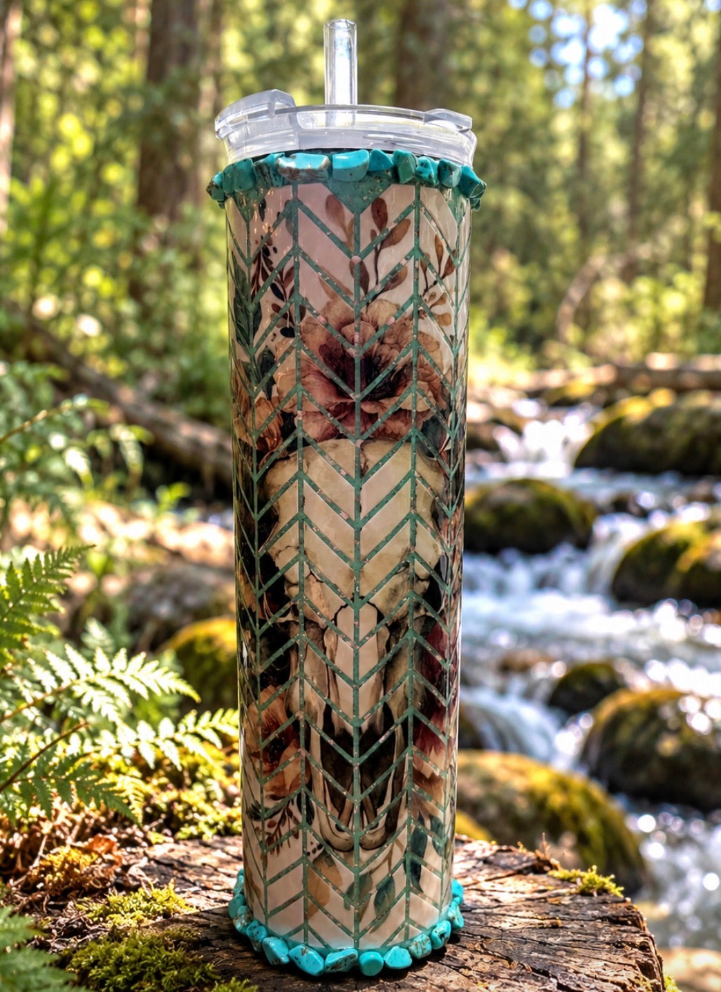 35oz Turquoise Cow Skull Tumbler