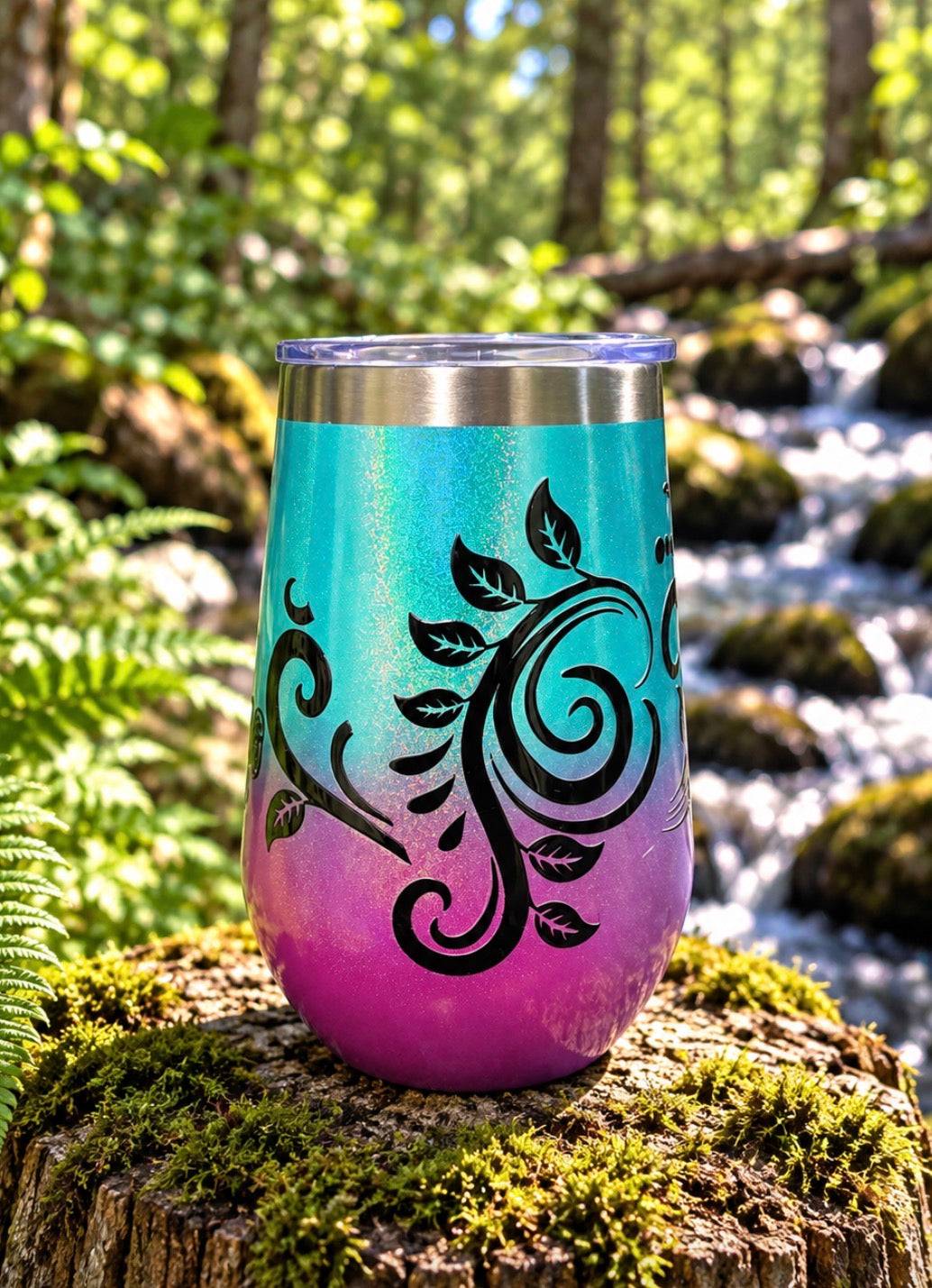 12 oz "It's Fine, I'm Fine" Tumbler | Turquoise & Purple Glitter