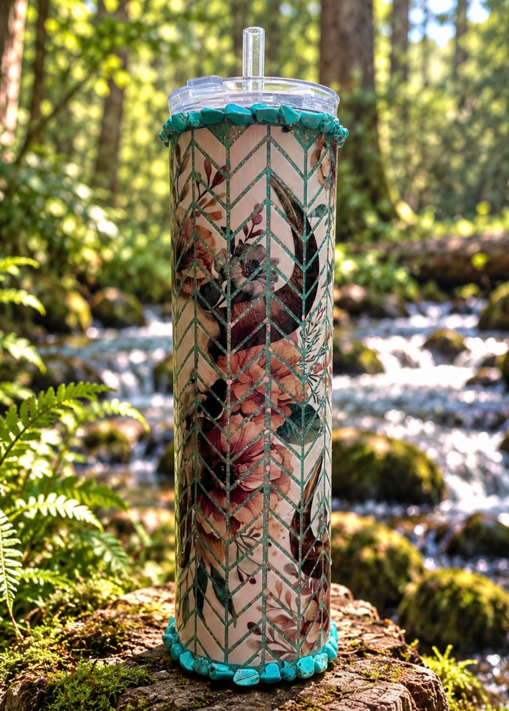 35oz Turquoise Cow Skull Tumbler