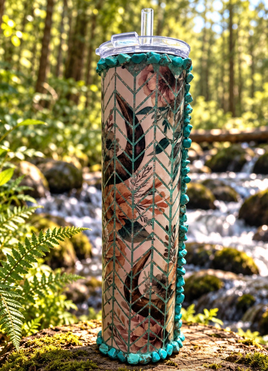 35oz Turquoise Cow Skull Tumbler