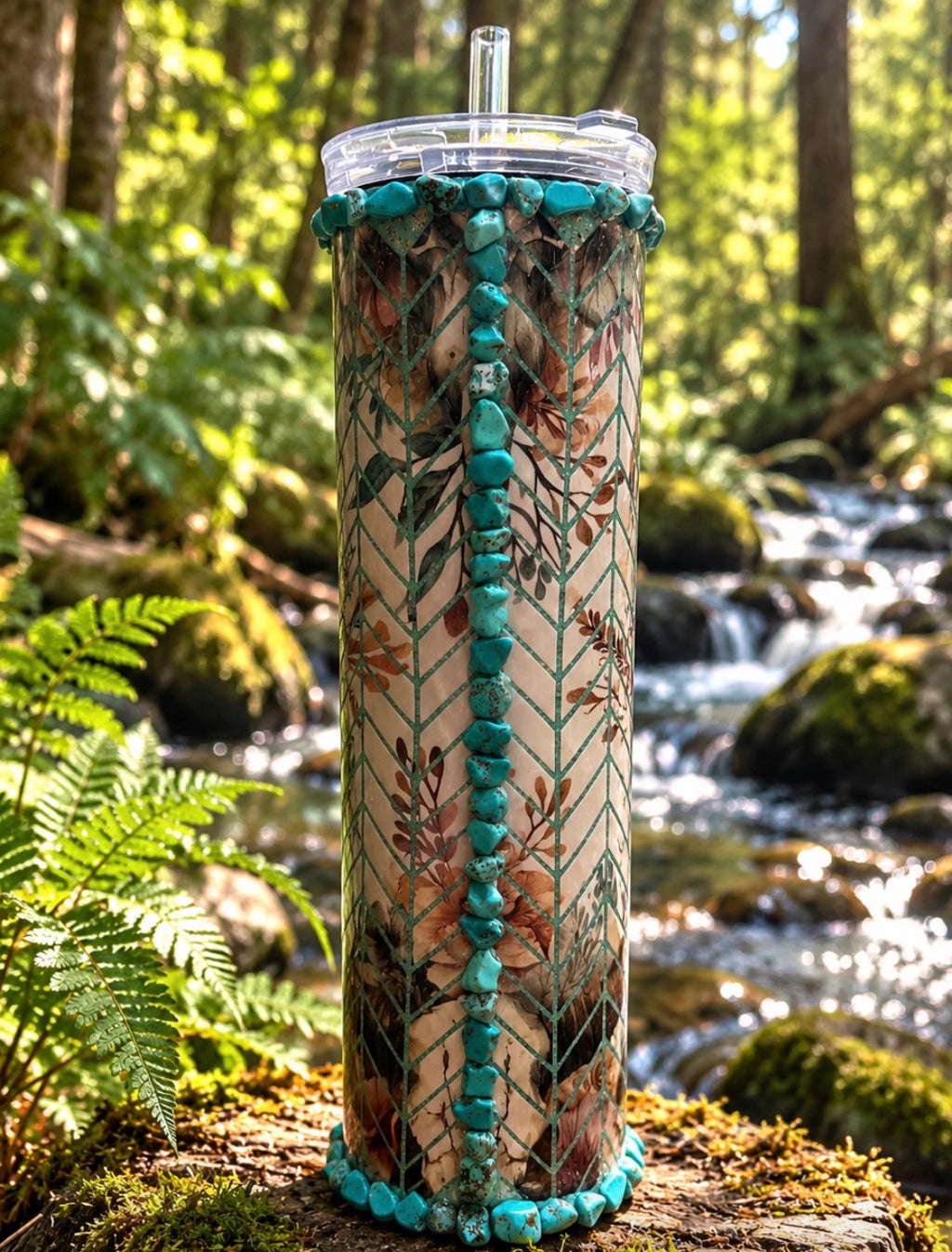 35oz Turquoise Cow Skull Tumbler